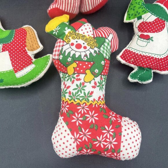 1970s / 80s Stuffed Sewn Christmas Decor, Ornaments, Bear, Stocking, Folk Art - Picture 3 of 10
